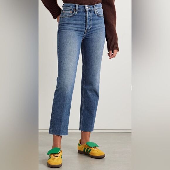 NWT Re/Done 70s High Rise Stove Pipe frayed straight-leg jeans Size 28 - Picture 1 of 12